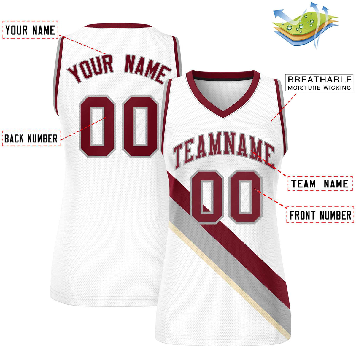Custom White Crimson-Gray Thick Slash Fashion Tops Mesh Netball Dress For Women