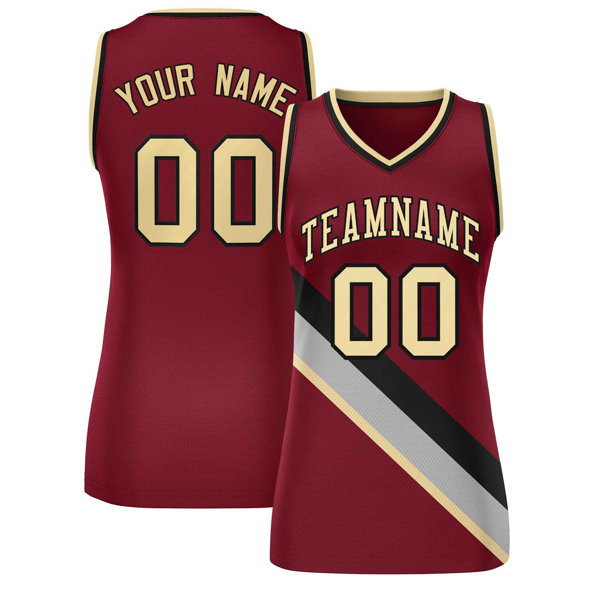 Custom Crimson Black-Khaki Thick Slash Fashion Tops Mesh Netball Dress For Women