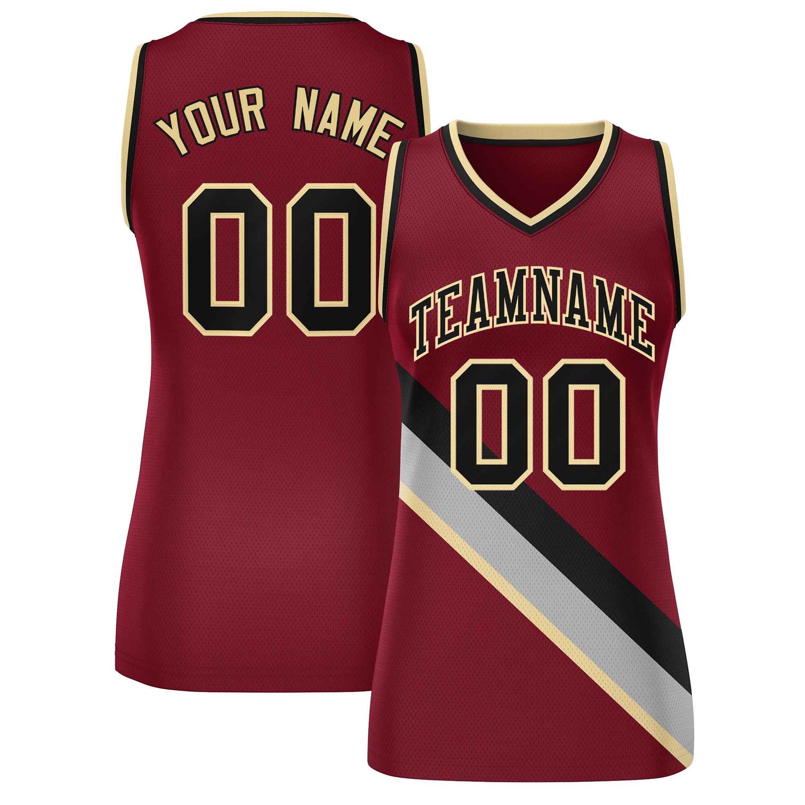 Custom Crimson Black-Khaki Thick Slash Fashion Tops Mesh Netball Dress For Women