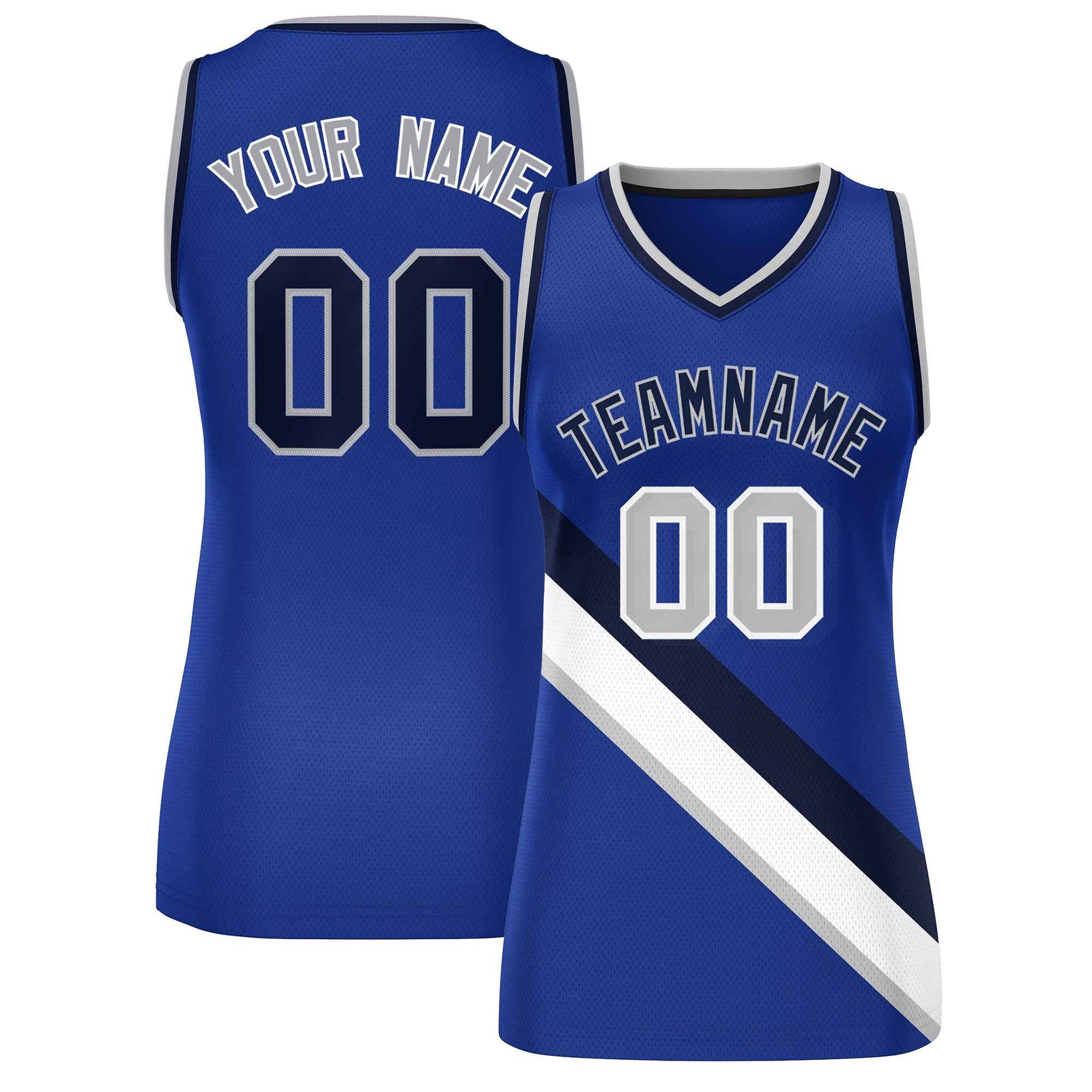 Custom Royal Navy-Gray Thick Slash Fashion Tops Mesh Netball Dress For Women