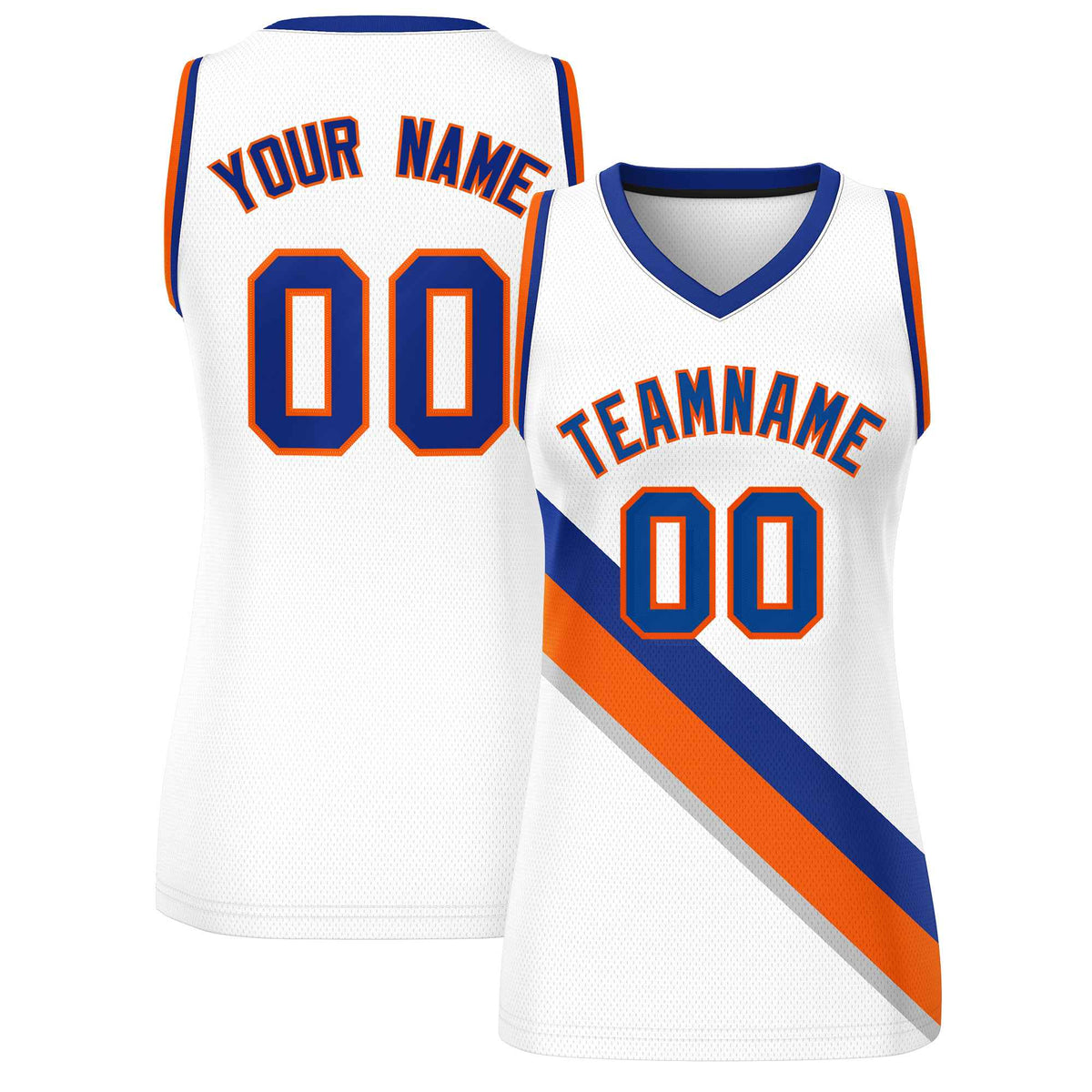 Custom White Royal-Orange Thick Slash Fashion Tops Mesh Netball Dress For Women