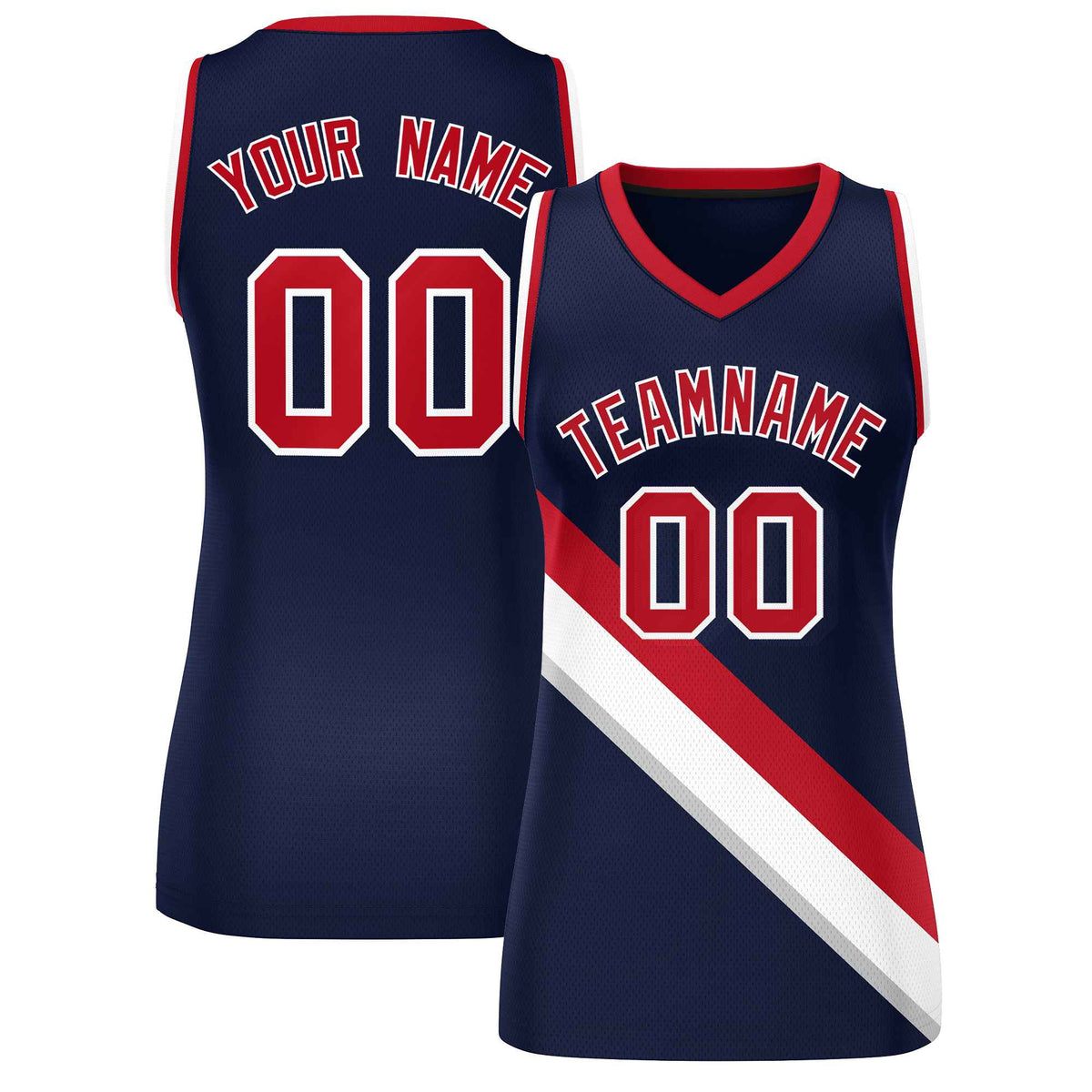 Custom Dark Gray Navy-Red Thick Slash Fashion Tops Mesh Netball Dress For Women