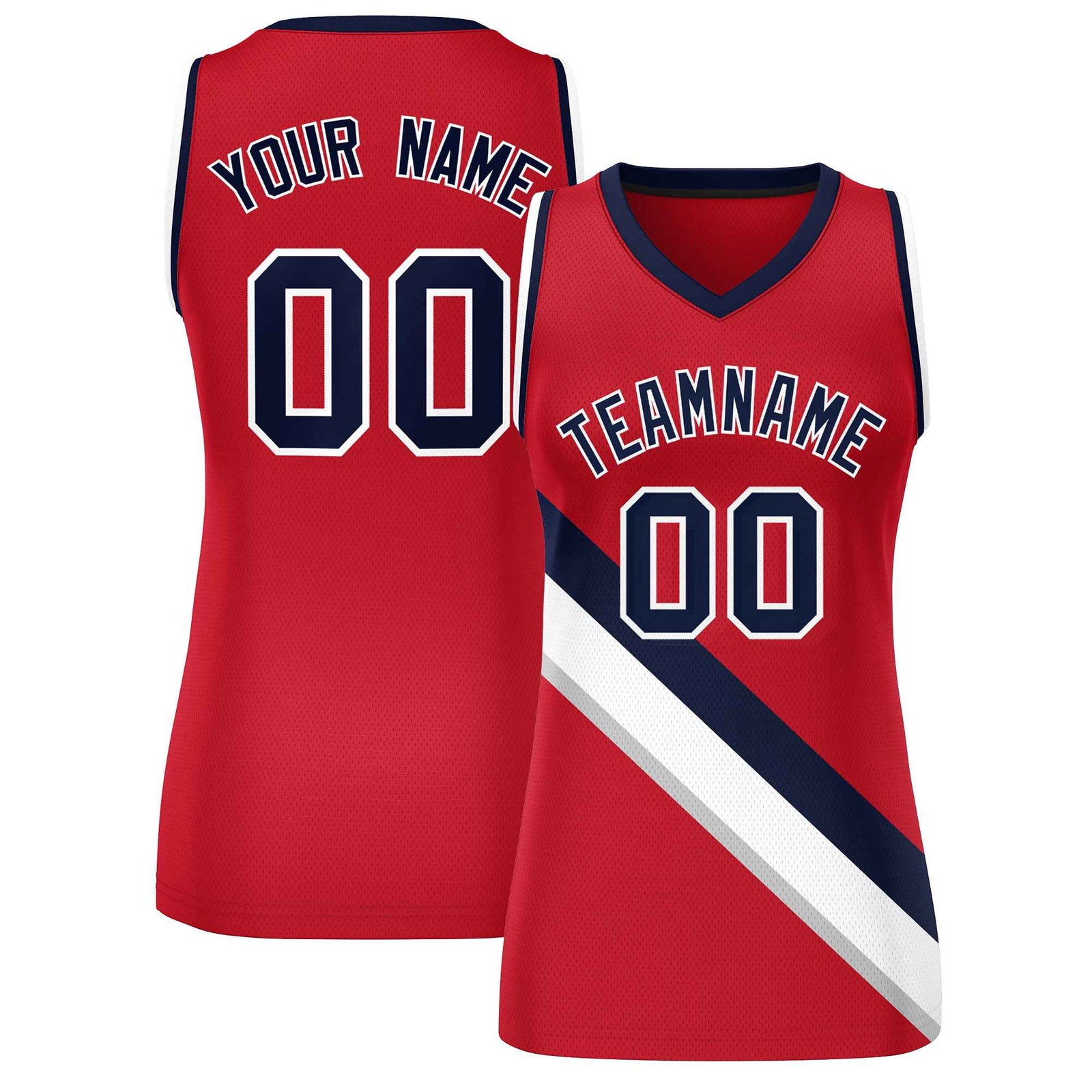 Custom Red Navy-White Thick Slash Fashion Tops Mesh Netball Dress For Women