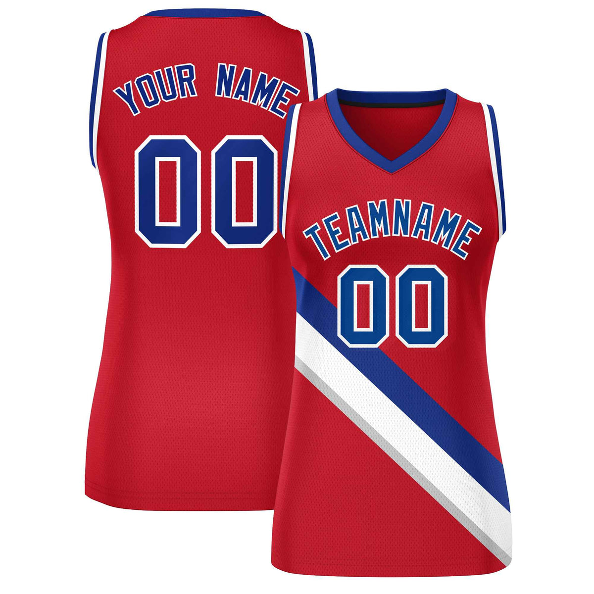 Custom Red Royal-White Thick Slash Fashion Tops Mesh Netball Dress For Women