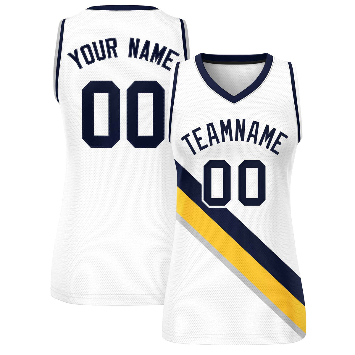 Custom White Navy-White Thick Slash Fashion Tops Mesh Netball Dress For Women