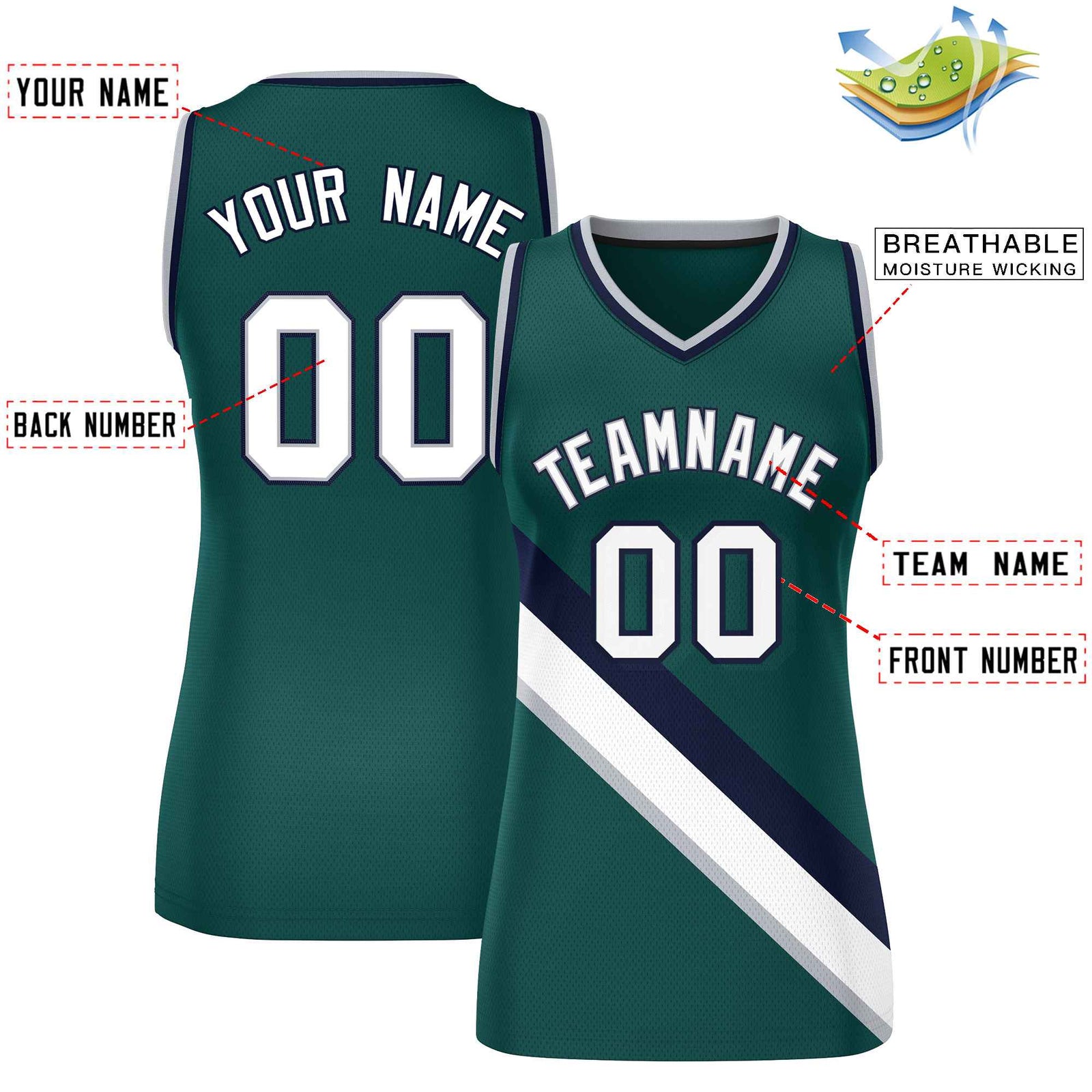 Custom Midnight Green Navy-Midnight Green Thick Slash Fashion Tops Mesh Netball Dress For Women