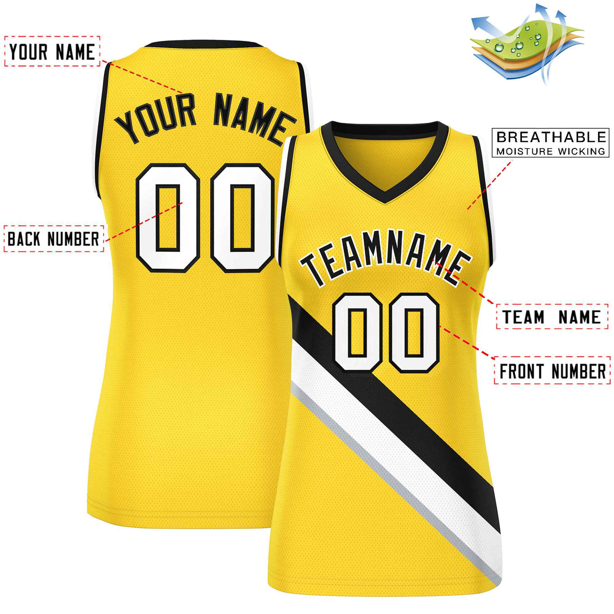 Custom Gold Black-White Thick Slash Fashion Tops Mesh Netball Dress For Women