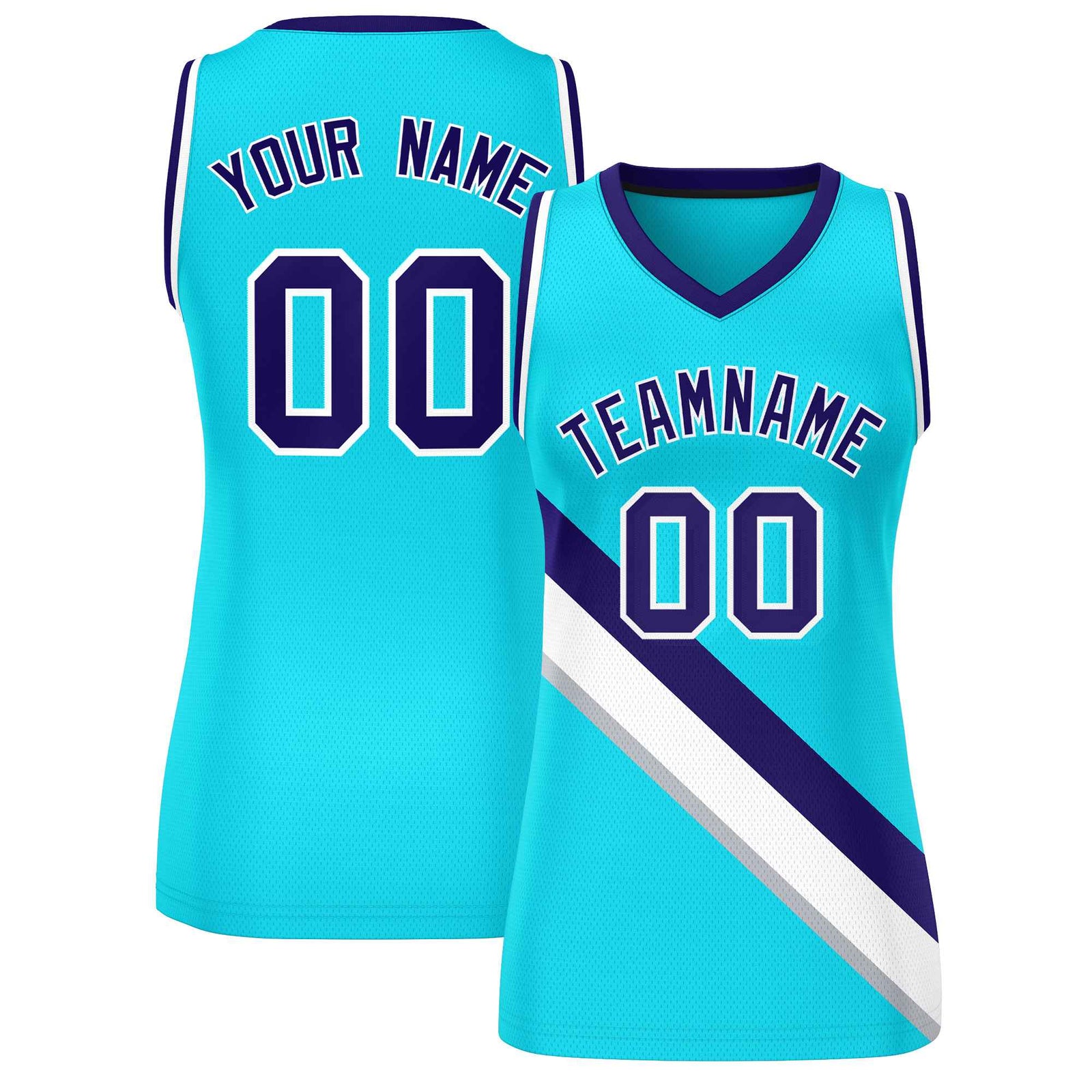 Custom Powder Blue White-Purple Thick Slash Fashion Tops Mesh Netball Dress For Women