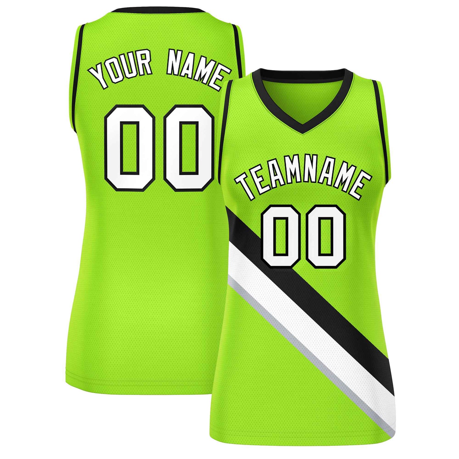 Custom Neon Green Black-Neon Green Thick Slash Fashion Tops Mesh Netball Dress For Women