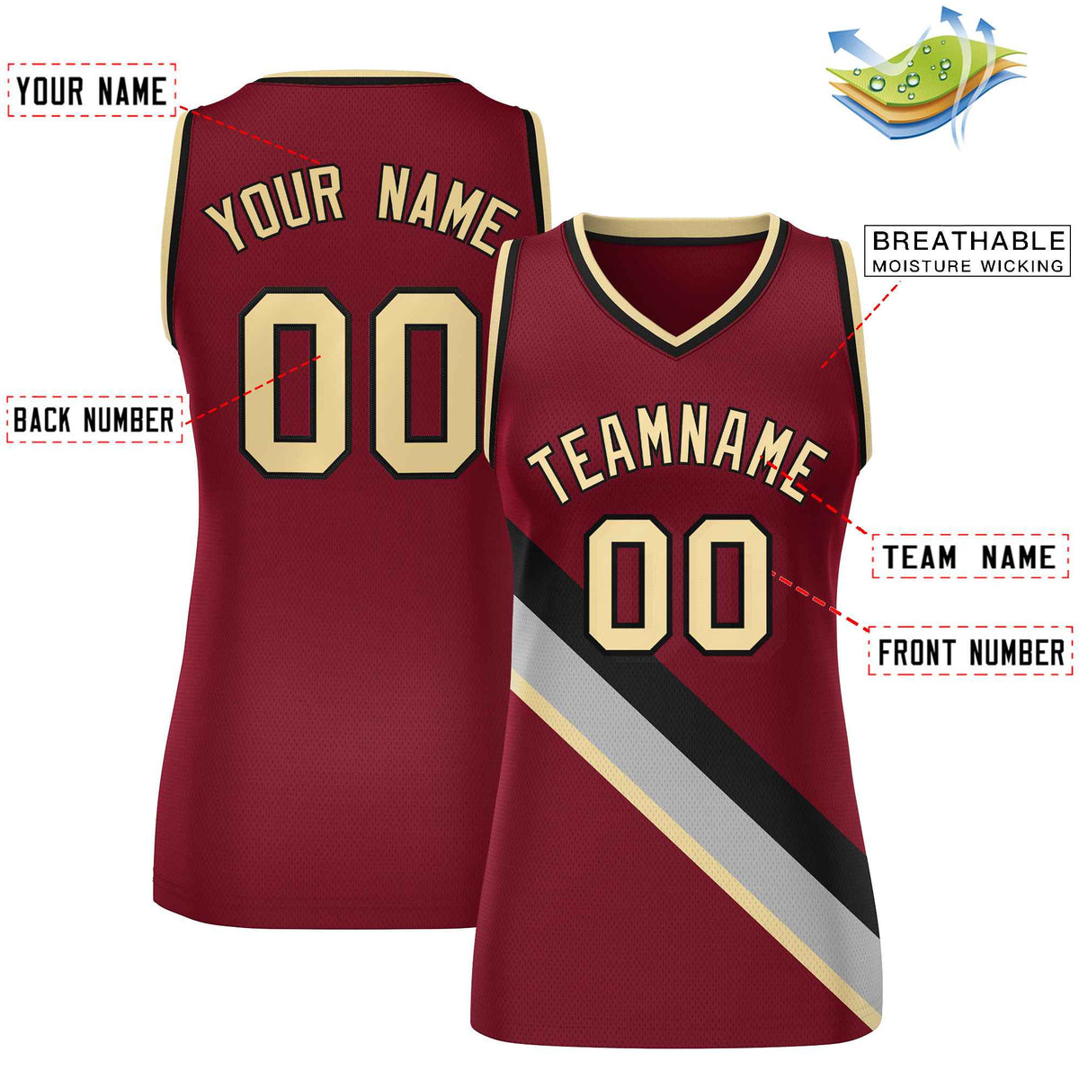 Custom Crimson Black-Khaki Thick Slash Fashion Tops Mesh Netball Dress For Women