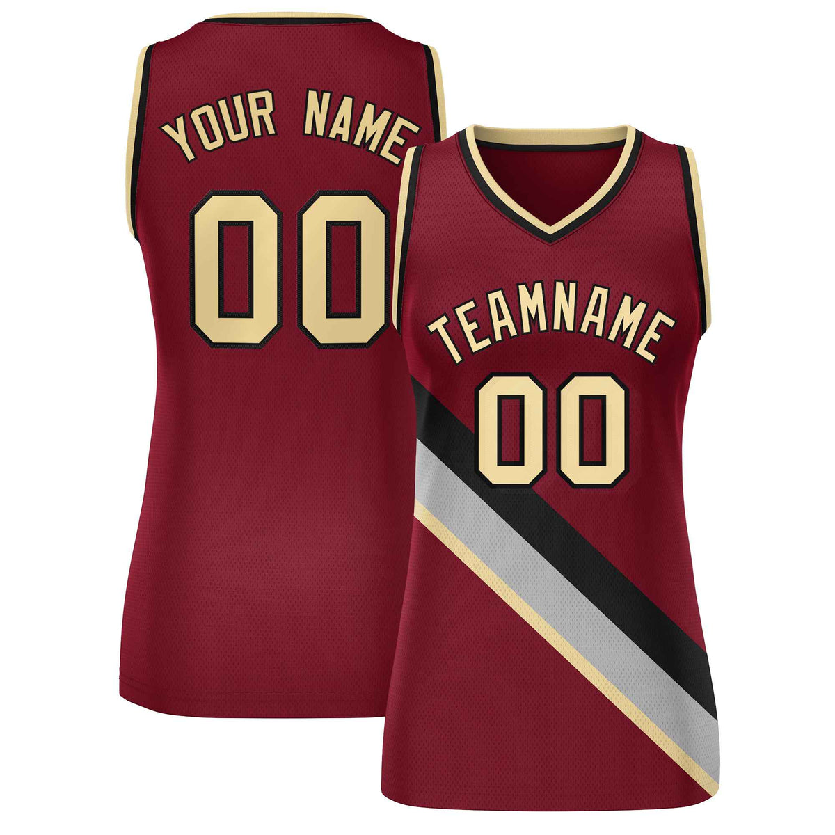 Custom Crimson Black-Khaki Thick Slash Fashion Tops Mesh Netball Dress For Women