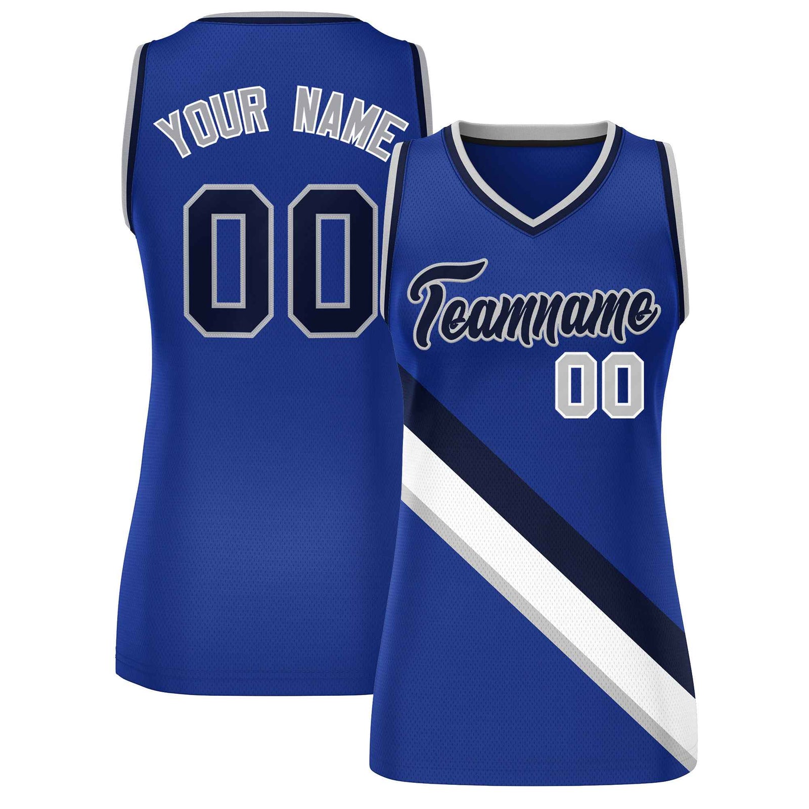 Custom Royal Navy-Gray Thick Slash Fashion Tops Mesh Netball Dress For Women