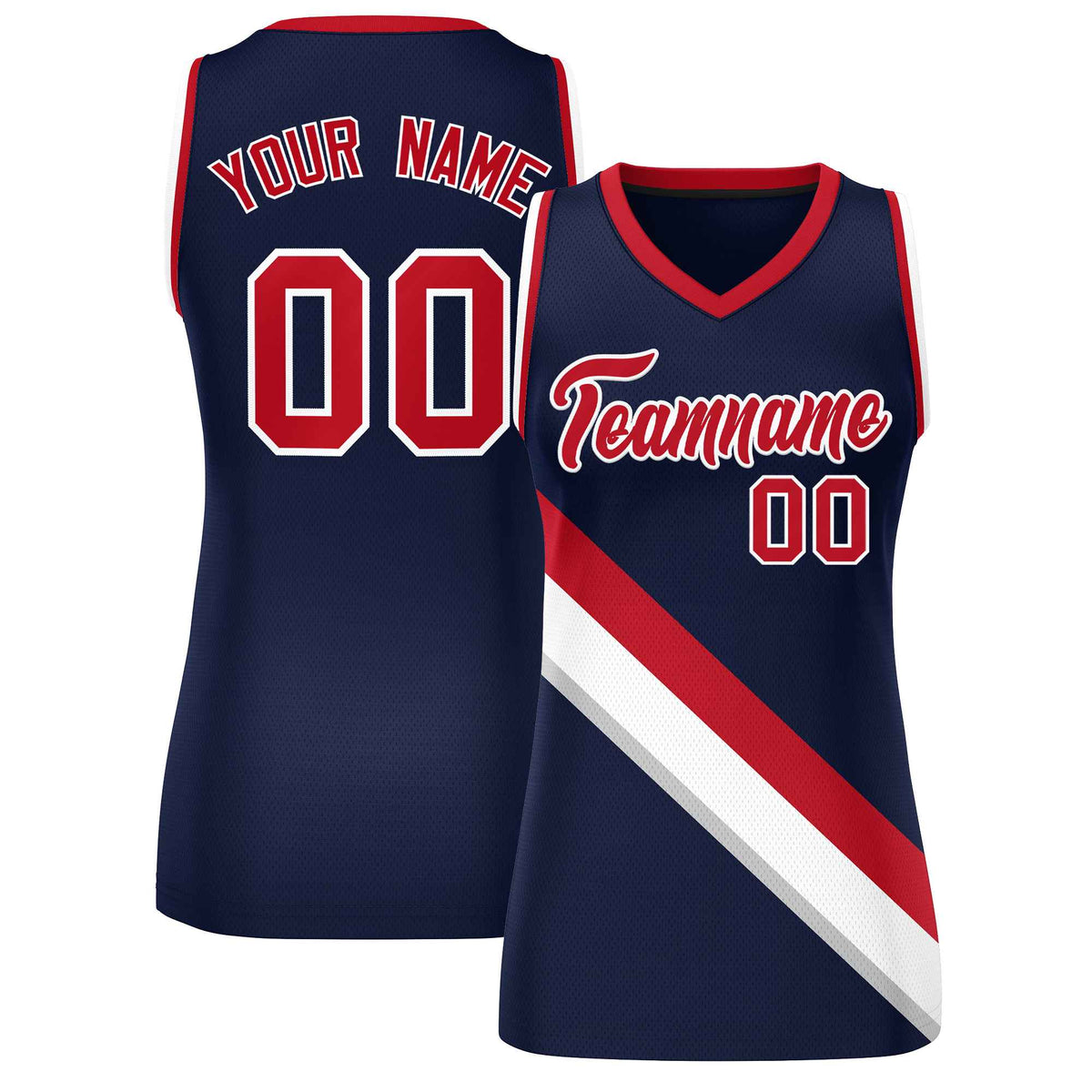 Custom Dark Gray Navy-Red Thick Slash Fashion Tops Mesh Netball Dress For Women