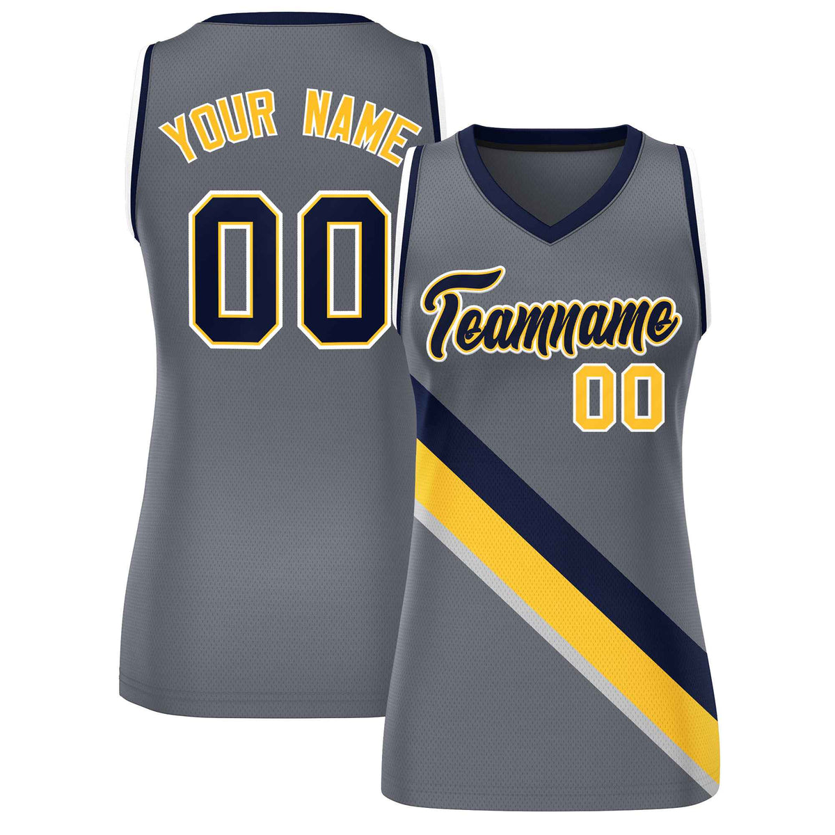 Custom Dark Gray Navy-White Thick Slash Fashion Tops Mesh Netball Dress For Women