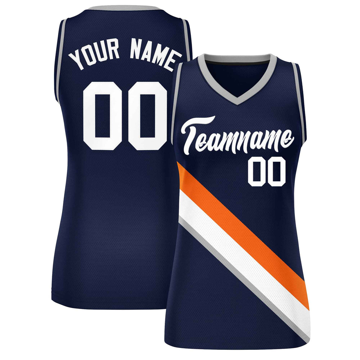 Custom Navy Gray-Navy Thick Slash Fashion Tops Mesh Netball Dress For Women
