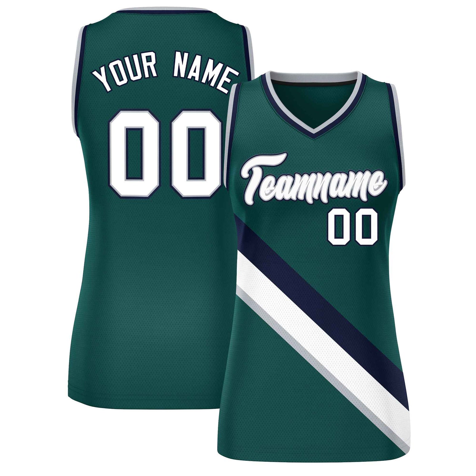 Custom Midnight Green Navy-Midnight Green Thick Slash Fashion Tops Mesh Netball Dress For Women