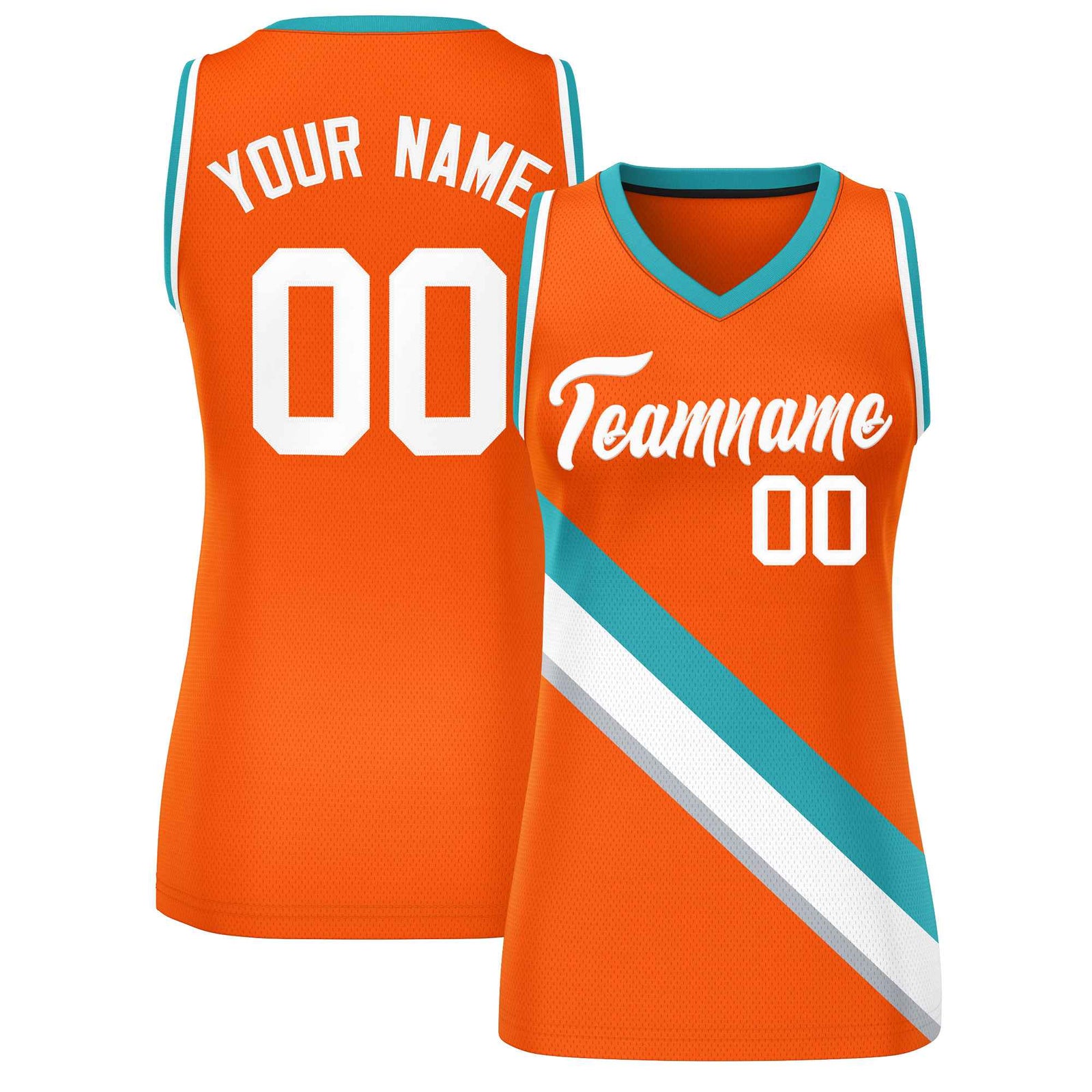 Custom Orange White-Aqua Thick Slash Fashion Tops Mesh Netball Dress For Women