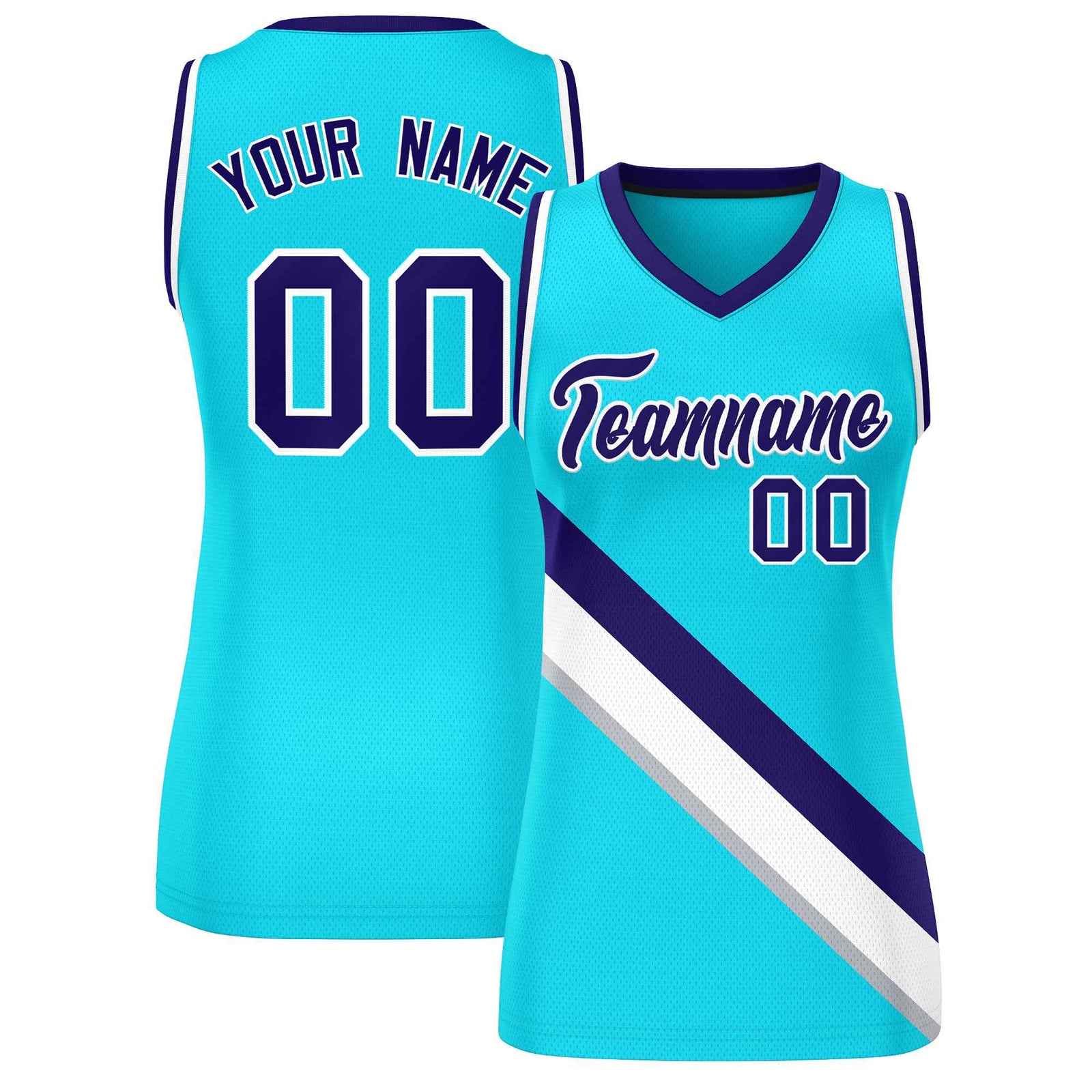 Custom Powder Blue White-Purple Thick Slash Fashion Tops Mesh Netball Dress For Women
