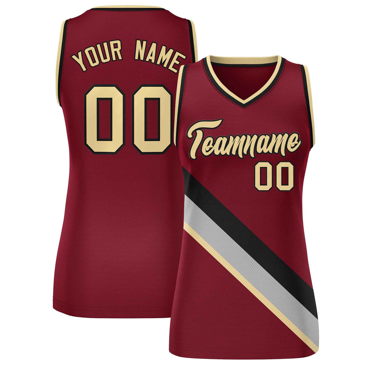 Custom Crimson Black-Khaki Thick Slash Fashion Tops Mesh Netball Dress For Women