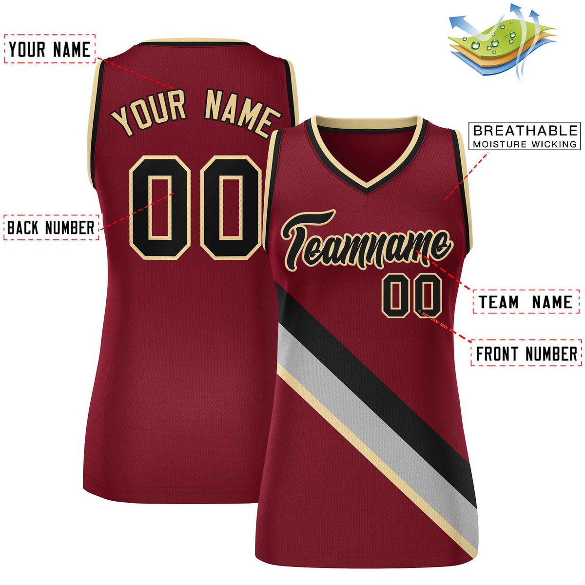 Custom Crimson Black-Khaki Thick Slash Fashion Tops Mesh Netball Dress For Women