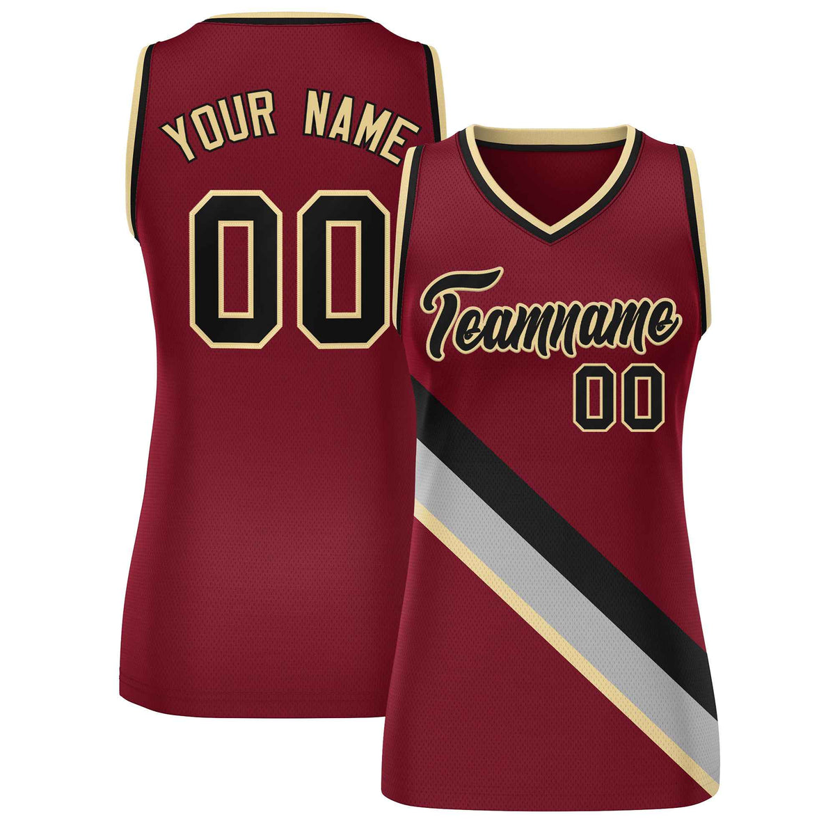 Custom Crimson Black-Khaki Thick Slash Fashion Tops Mesh Netball Dress For Women