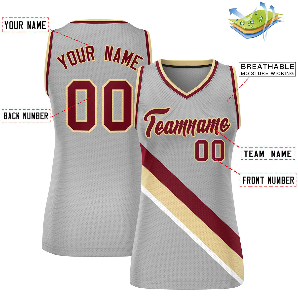 Custom Light Gray Crimson-Khaki Thick Slash Fashion Tops Mesh Netball Dress For Women