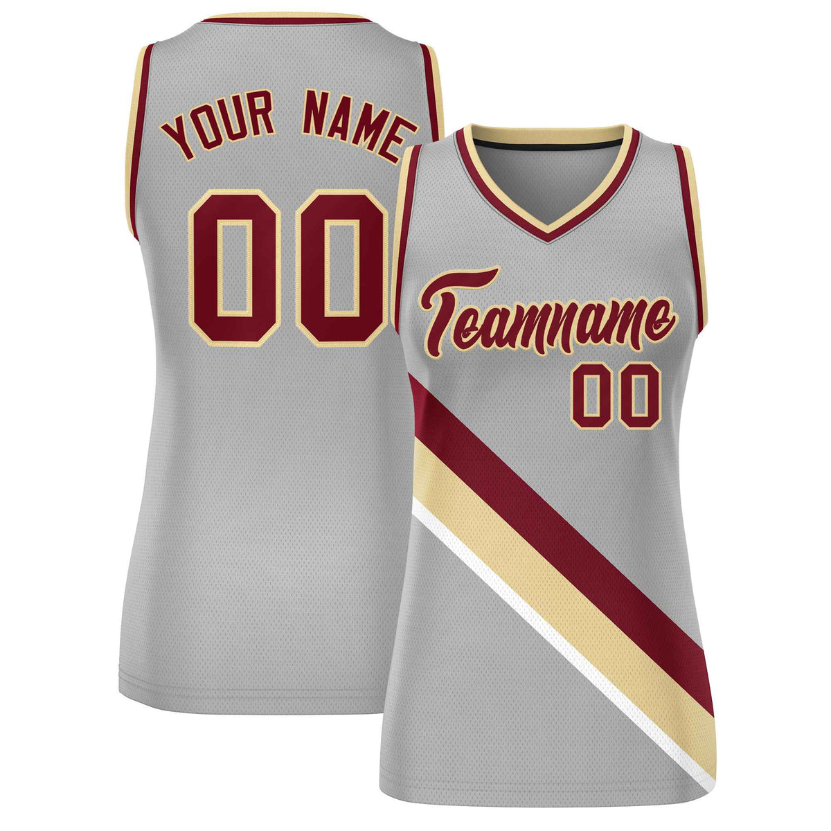 Custom Light Gray Crimson-Khaki Thick Slash Fashion Tops Mesh Netball Dress For Women
