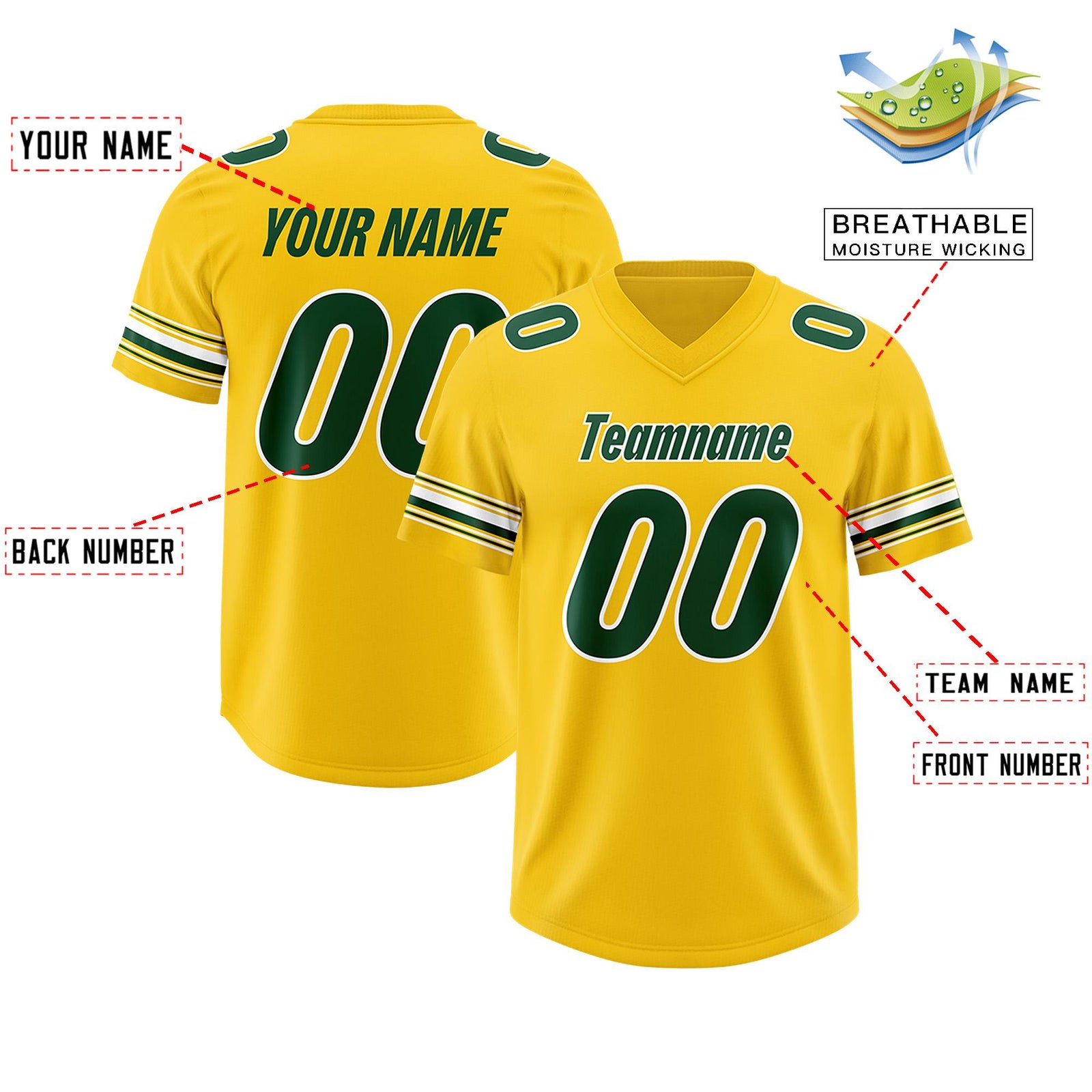 Custom Gold Green Retro Personalized Sleeve Line Authentic Football Jersey