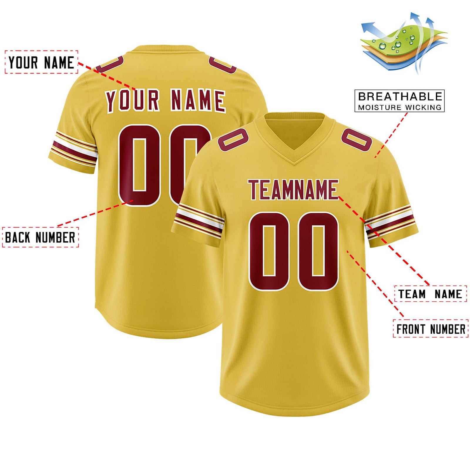 Custom Old Gold Red Retro Personalized Sleeve Line Authentic Football Jersey