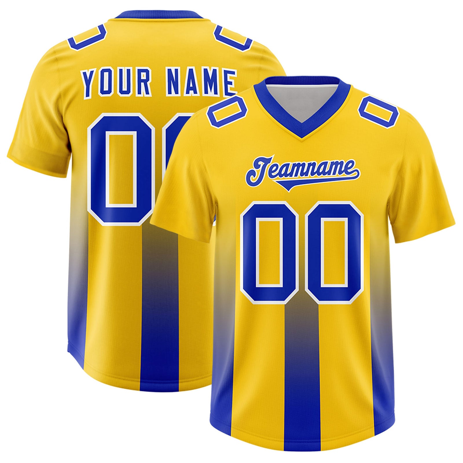 Custom Yellow Royal Vertical Width Stripe Gradient Fashion Personalized Team Football Jersey