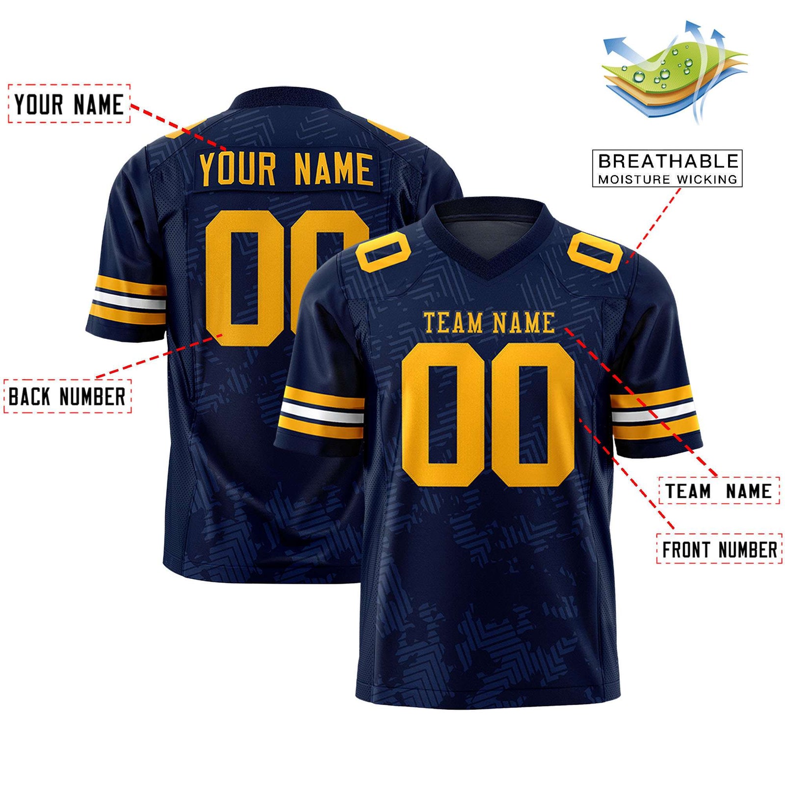 Custom Navy Yellow Personalized Graffiti Line Design Authentic Football Jersey