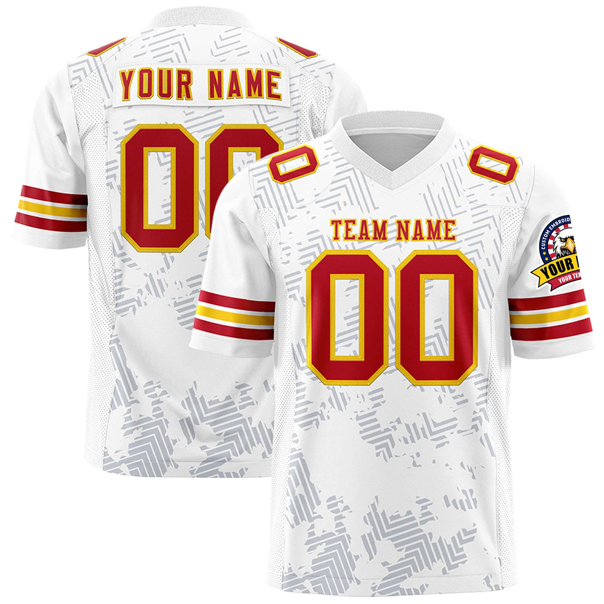 Custom White Red-Gold Personalized Graffiti Line Design Authentic Football Jersey