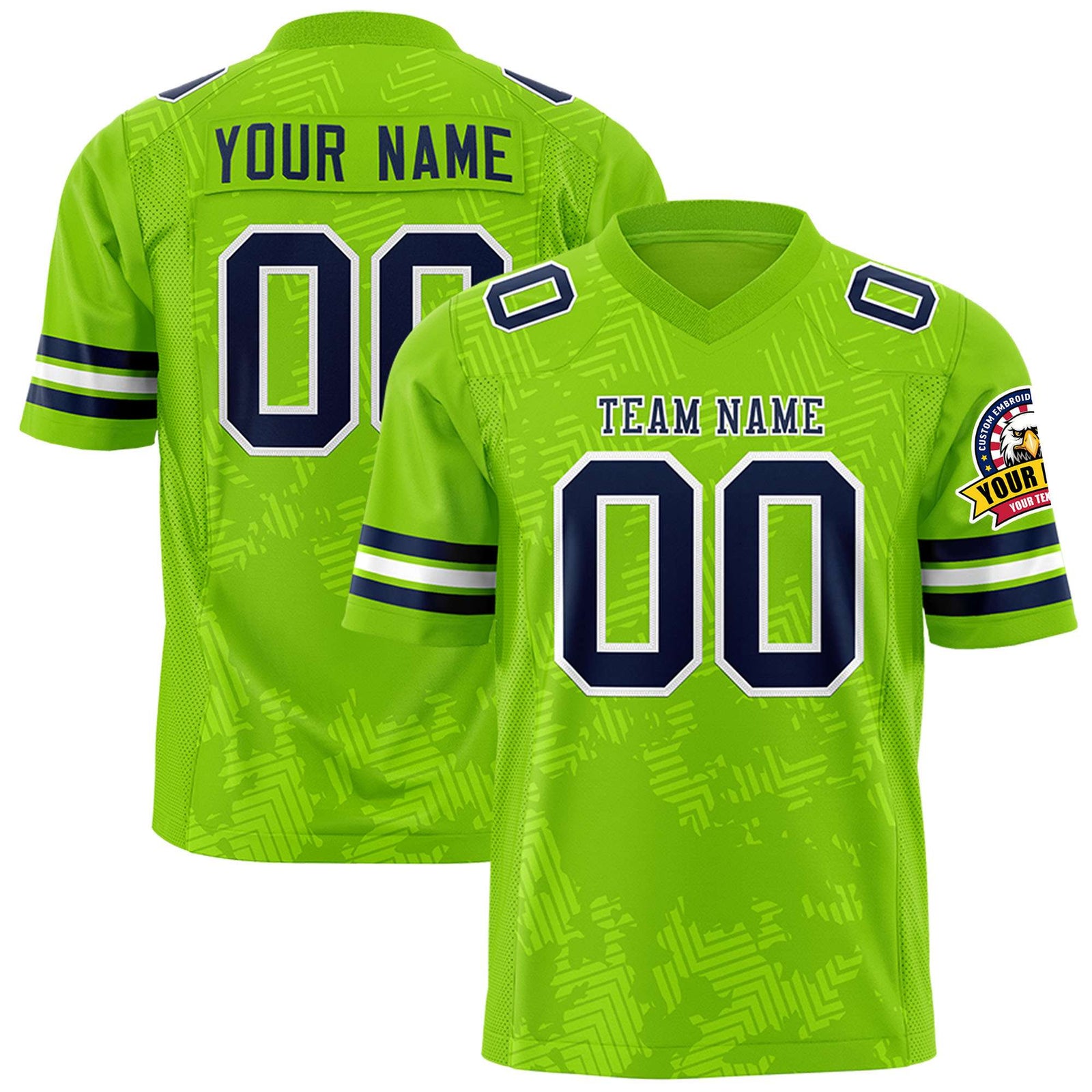 Custom Neon Green Navy Personalized Graffiti Line Design Authentic Football Jersey