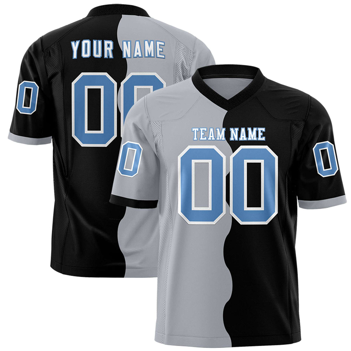 Custom Black Gray Split Fashion Mesh Authentic Football Jersey