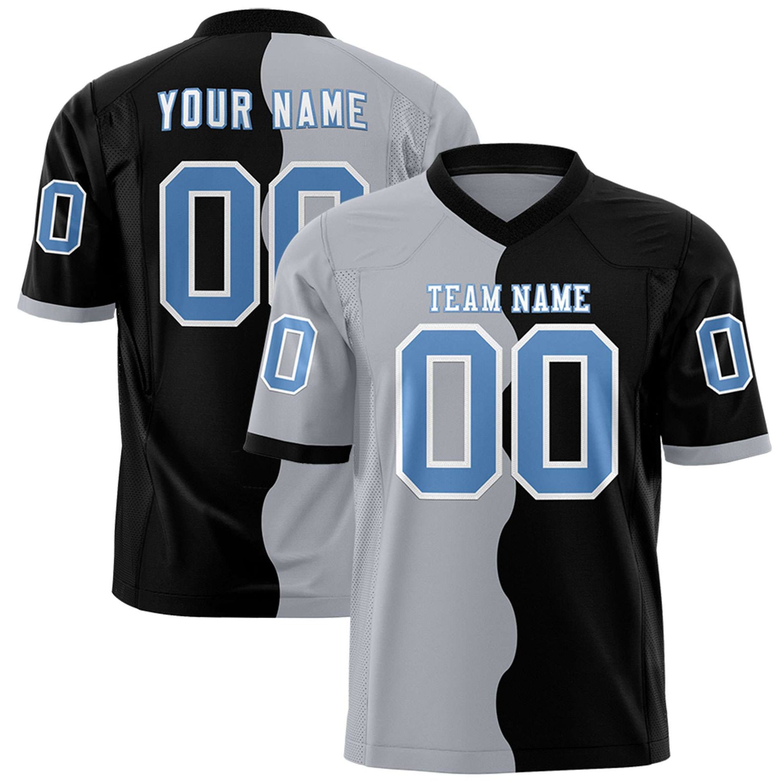 Custom Black Gray Split Fashion Mesh Authentic Football Jersey