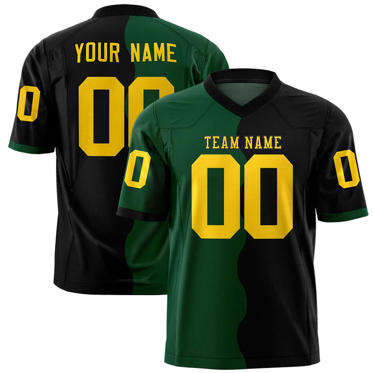 Custom Black Green Split Fashion Mesh Authentic Football Jersey