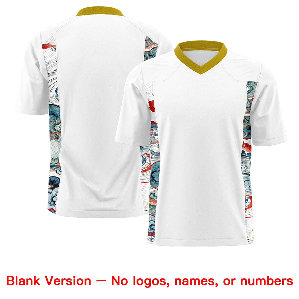 Custom White Old Gold Ukiyo-e Auspicious Clouds Graffiti Pattern Football Jersey | For Men,For Women | KXKSHOP