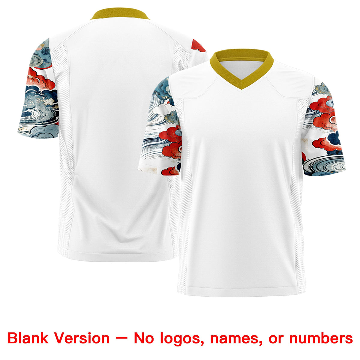 Custom White Old Gold Sleeve Ukiyo-e Auspicious Clouds Graffiti Pattern Football Jersey | For Men,For Women | KXKSHOP