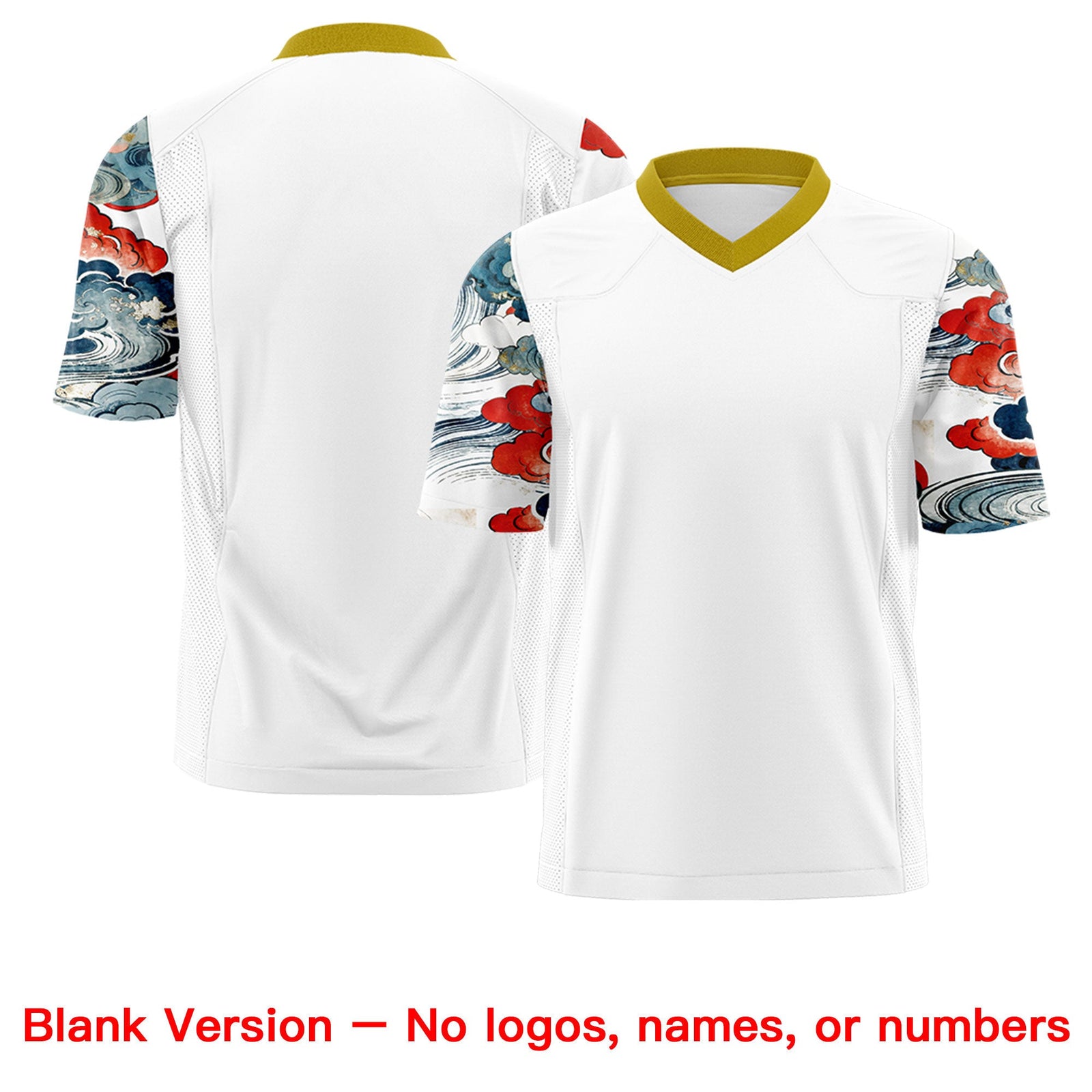 Custom White Old Gold Sleeve Ukiyo-e Auspicious Clouds Graffiti Pattern Football Jersey | For Men,For Women | KXKSHOP