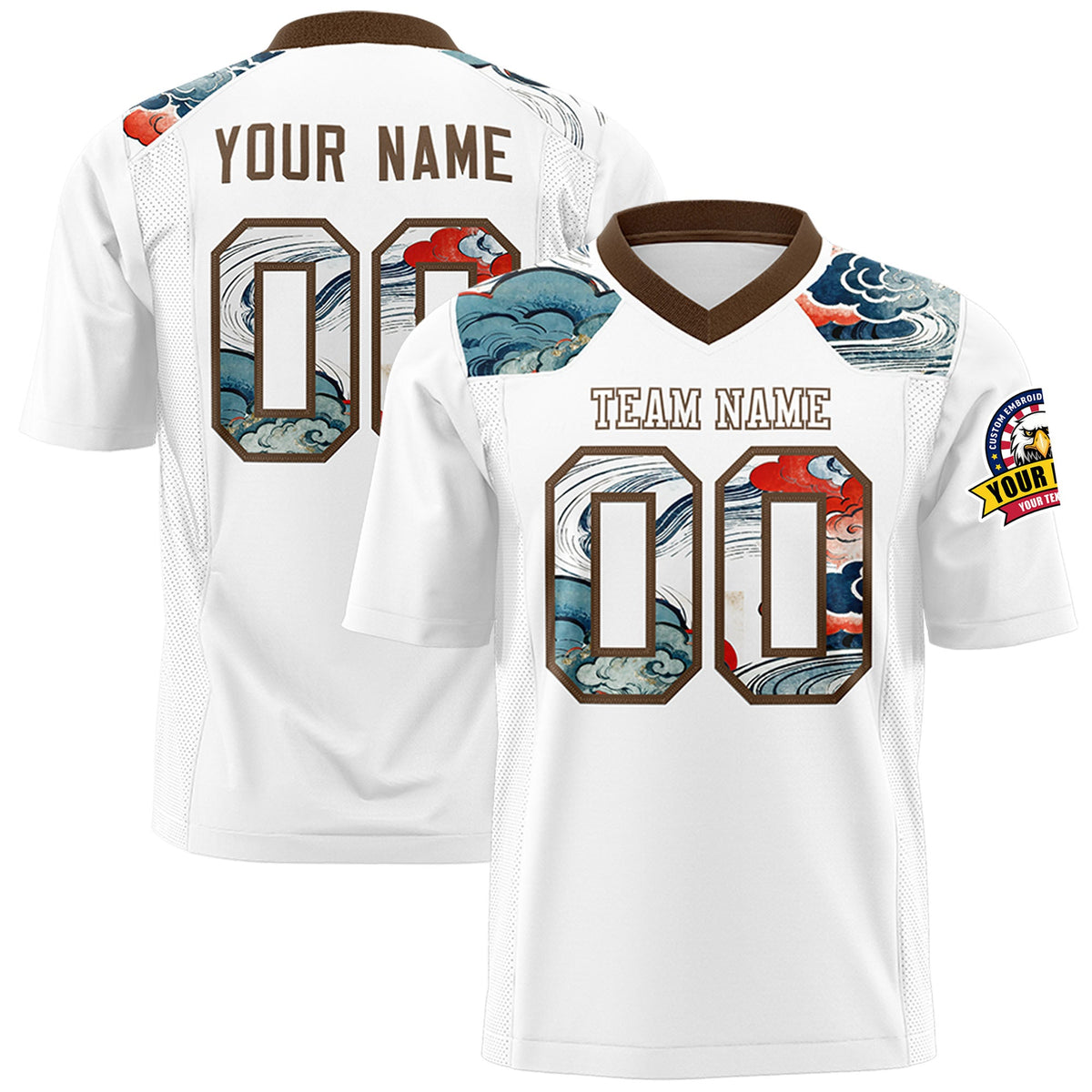 Custom Light Brown White Ukiyo-e Auspicious Clouds Graffiti Pattern Football Jersey | For Men,For Women | KXKSHOP