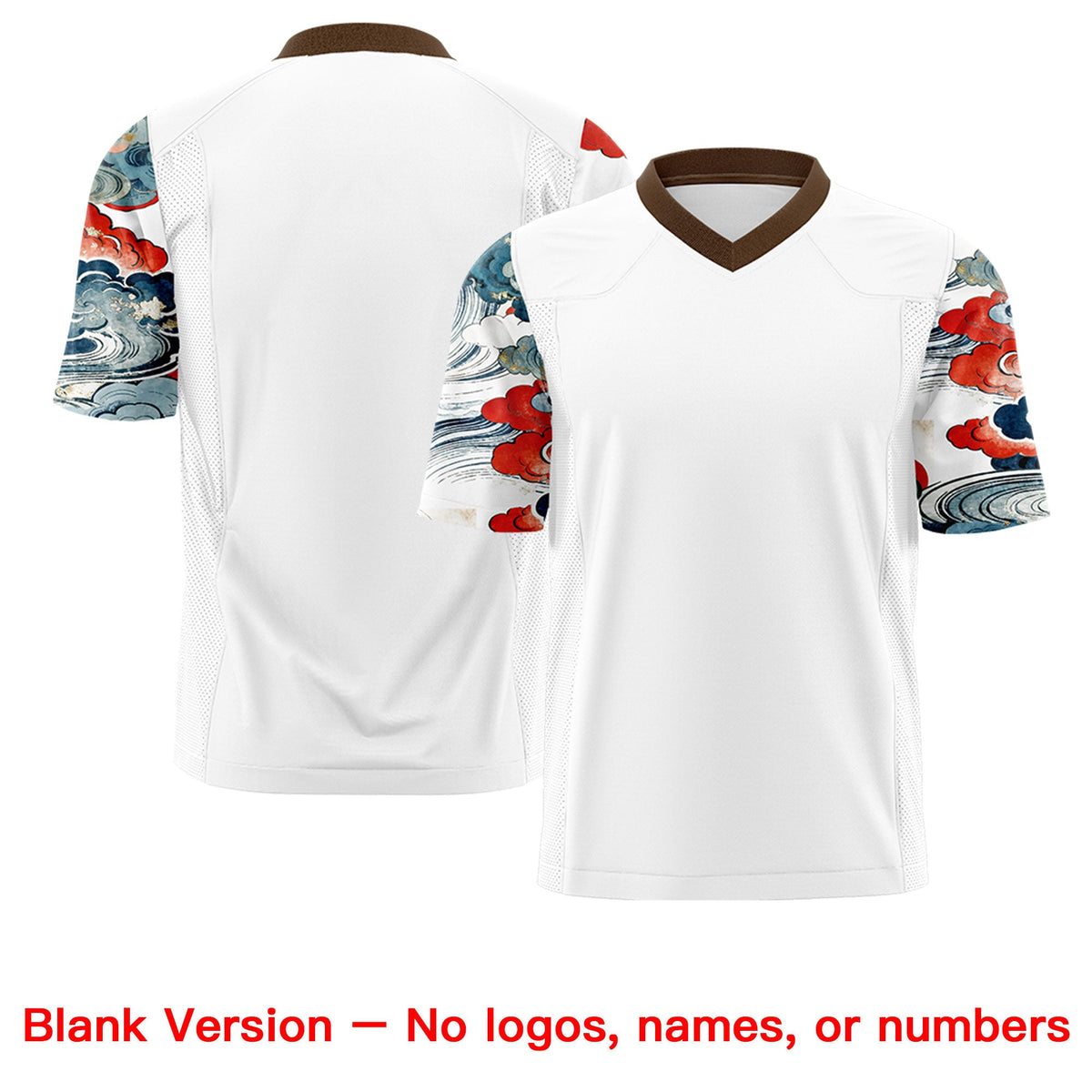 Custom White Light Brown Sleeve Ukiyo-e Auspicious Clouds Graffiti Pattern Football Jersey | For Men,For Women | KXKSHOP