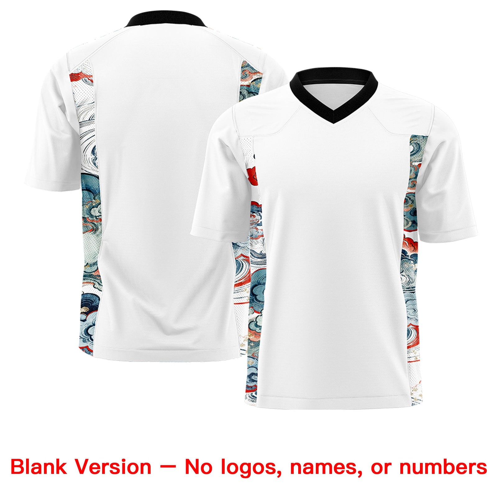 Custom White Black Ukiyo-e Auspicious Clouds Graffiti Pattern Football Jersey | For Men,For Women | KXKSHOP