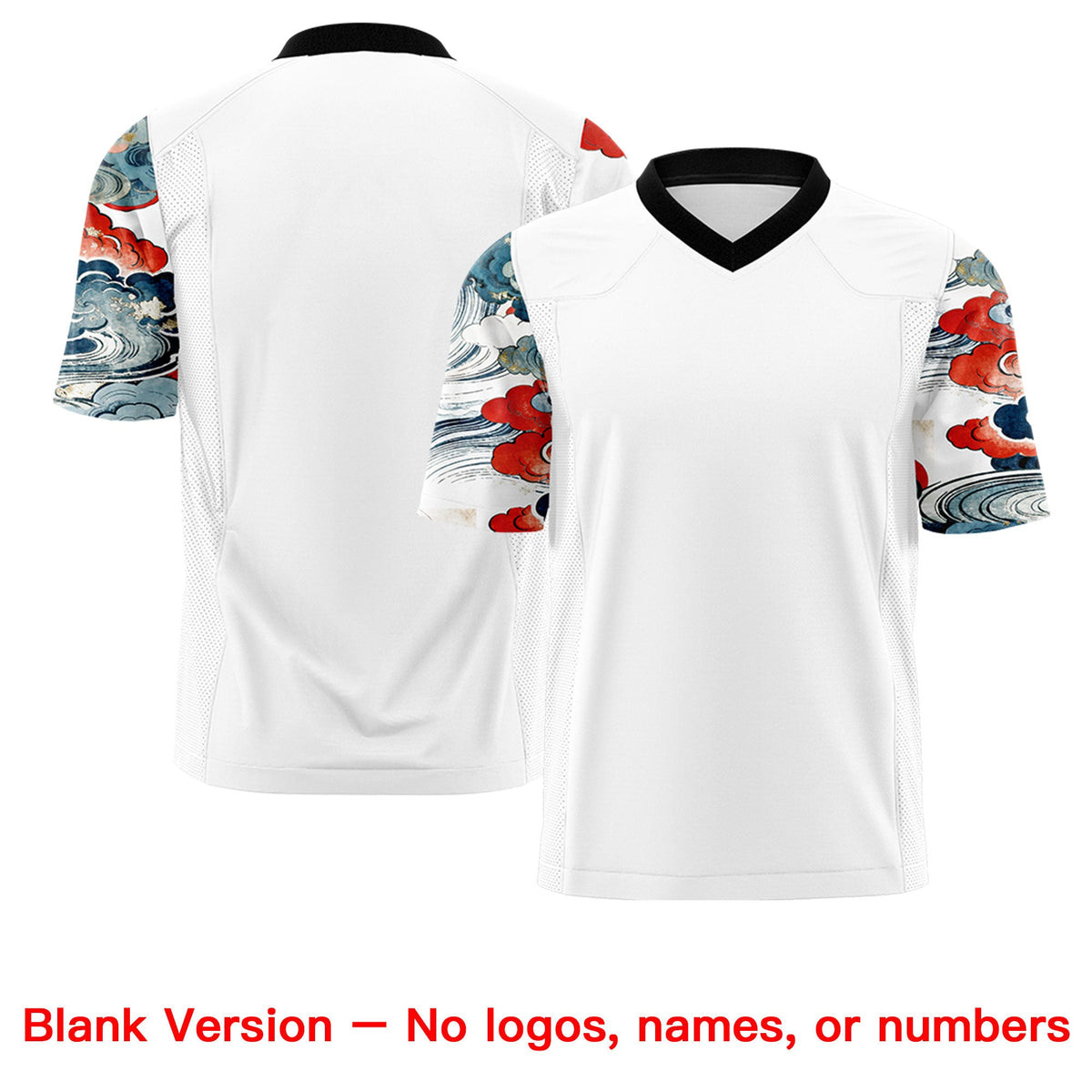Custom White Black Sleeve Ukiyo-e Auspicious Clouds Graffiti Pattern Football Jersey | For Men,For Women | KXKSHOP