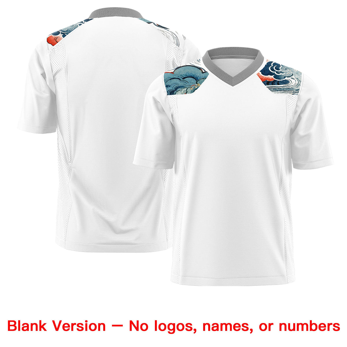Custom Gray White Ukiyo-e Auspicious Clouds Graffiti Pattern Football Jersey | For Men,For Women | KXKSHOP