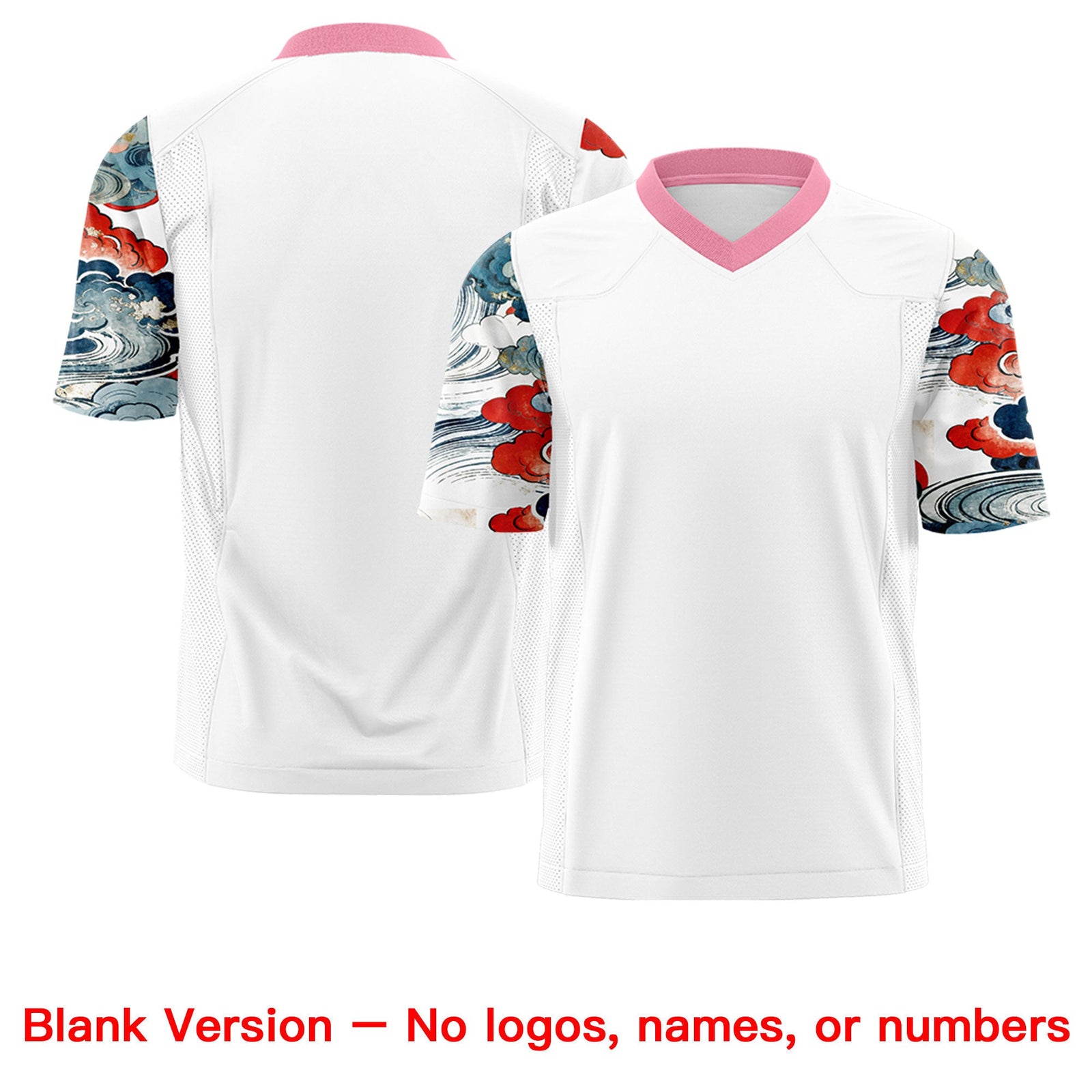 Custom White Light Pink Sleeve Ukiyo-e Auspicious Clouds Graffiti Pattern Football Jersey | For Men,For Women | KXKSHOP
