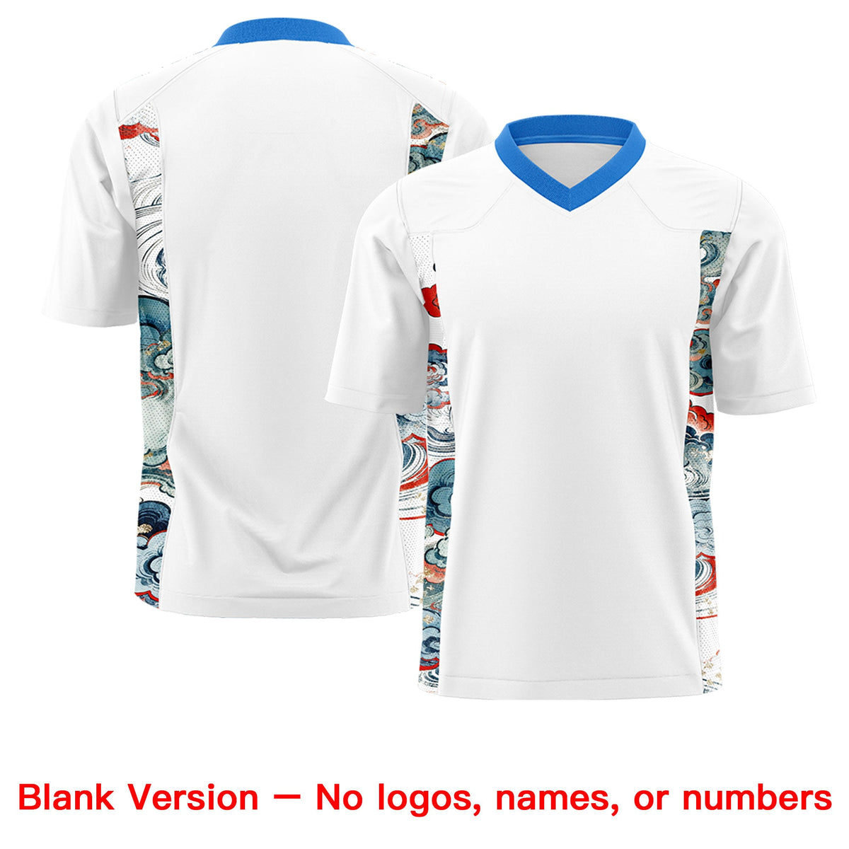 Custom White Light Blue Ukiyo-e Auspicious Clouds Graffiti Pattern Football Jersey | For Men,For Women | KXKSHOP