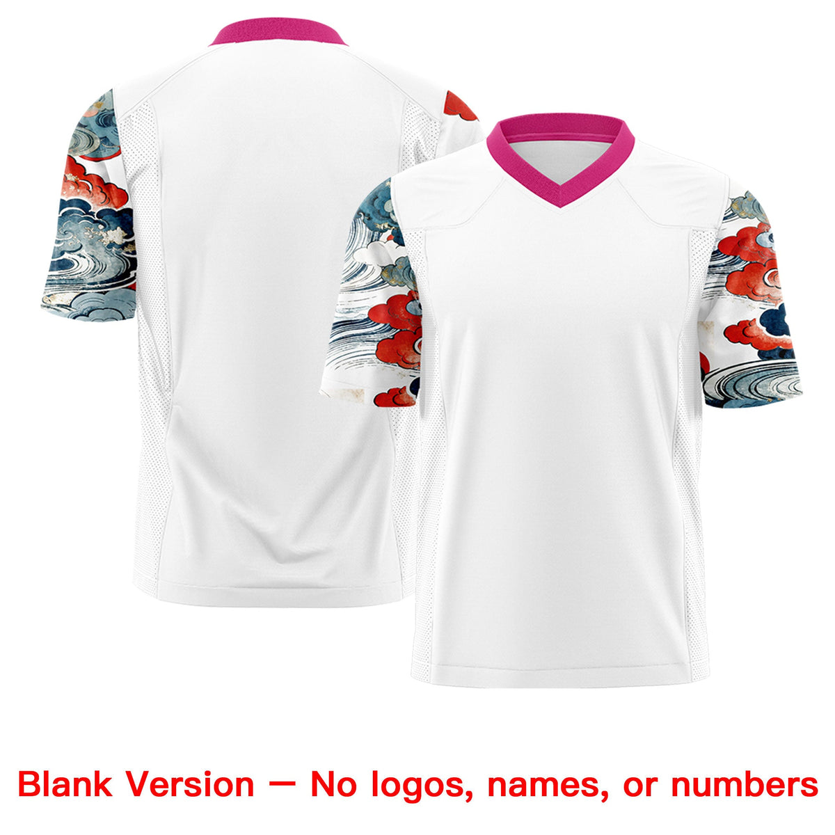 Custom White Rose Red Sleeve Ukiyo-e Auspicious Clouds Graffiti Pattern Football Jersey | For Men,For Women | KXKSHOP
