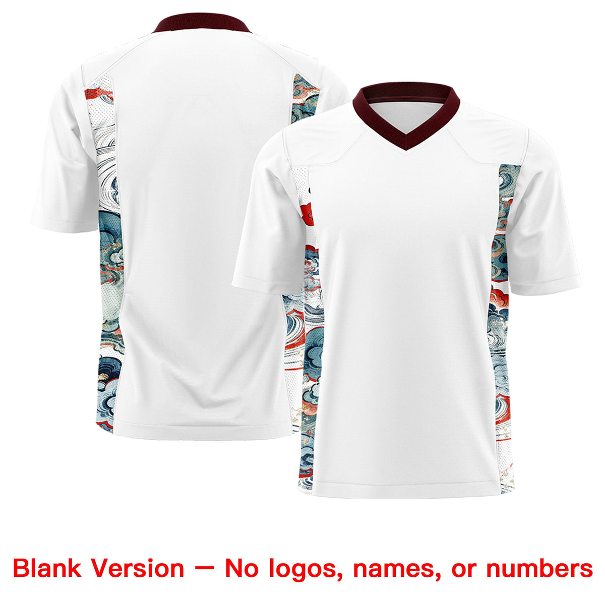 Custom White Burgundy Ukiyo-e Auspicious Clouds Graffiti Pattern Football Jersey | For Men,For Women | KXKSHOP