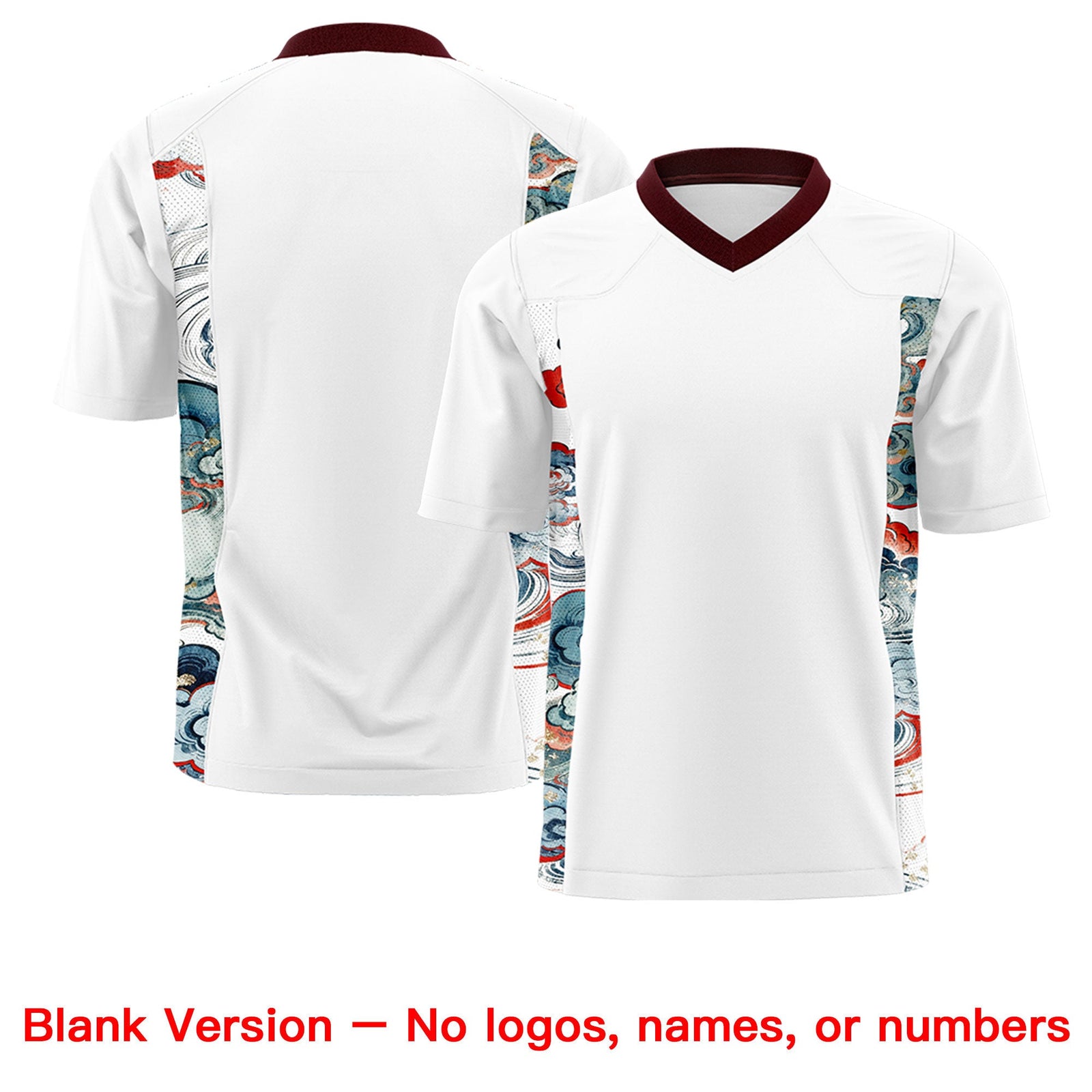 Custom White Burgundy Ukiyo-e Auspicious Clouds Graffiti Pattern Football Jersey | For Men,For Women | KXKSHOP