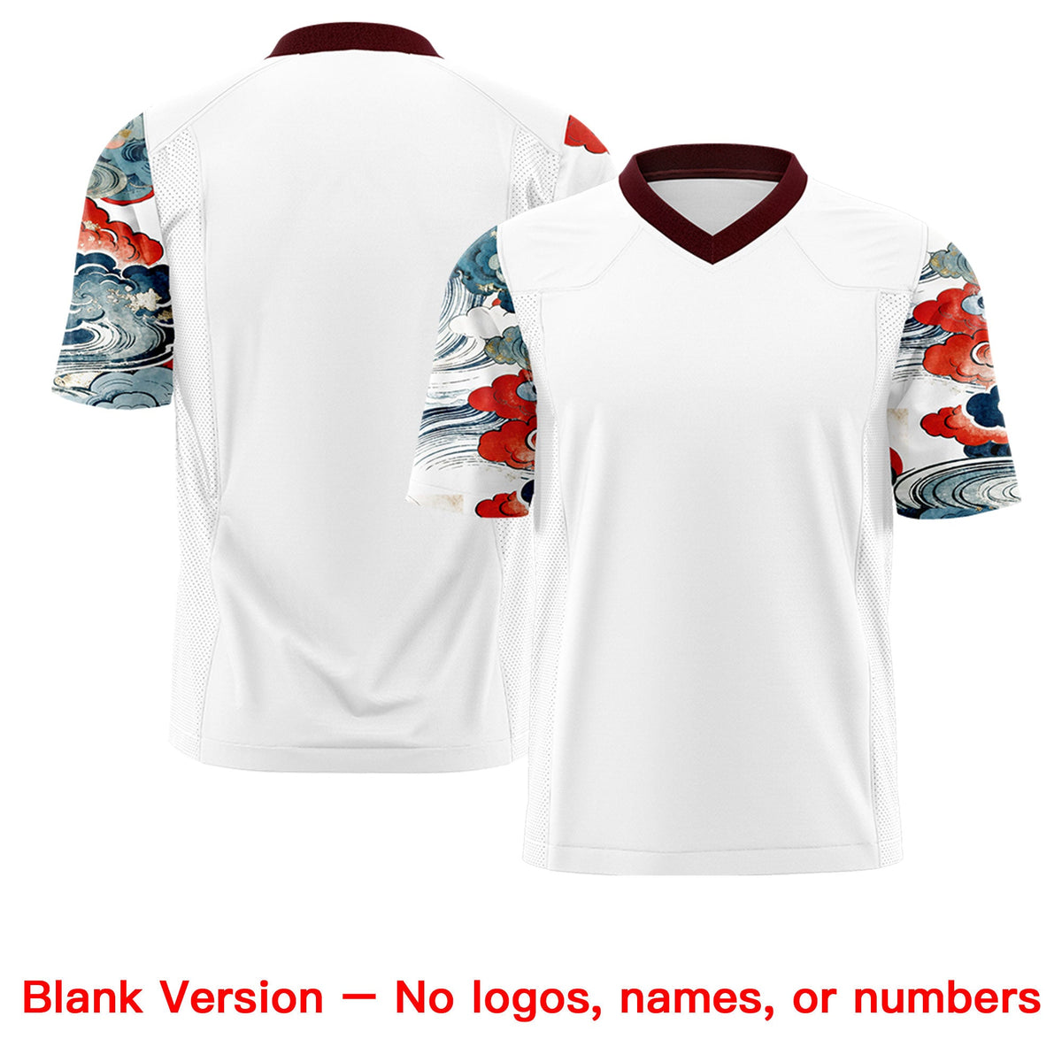 Custom White Burgundy Sleeve Ukiyo-e Auspicious Clouds Graffiti Pattern Football Jersey | For Men,For Women | KXKSHOP